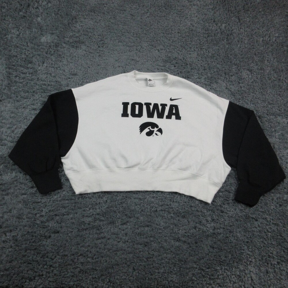 Iowa Hawkeyes Sweatshirt Womens Small White Black NCAA Football Cropped Nike
